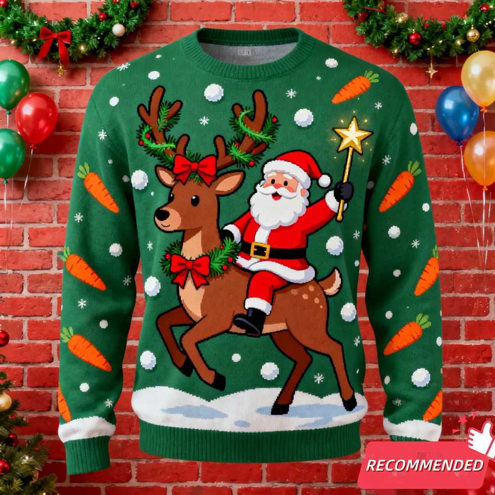 2025 New Santa Claus Ugly Christmas Sweater For Men Funny Animal Elk Bear Graphic Sweatshirts Xmas Holiday Pullovers Sweater TopXJ251022