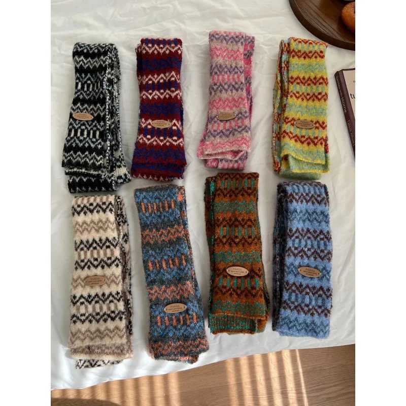 Korean Felted Retro Style Knitted Wool Scarf for Women Christmas Warmth Winter 2025 Narrow Long Knitted Scarf Women J251022