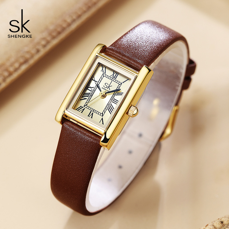 Designer Watch Small Square Watch Genuine Luxury Watch Leather Strap Women's Watch Roman Numerals Waterproof High-end Watch Women's Watch