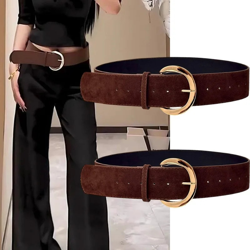 Wide Suede Leather Belt Women Chamois Leather Harajuku Gothic Girls Y2K Leather Belt Pin Buckle Waistband 251013