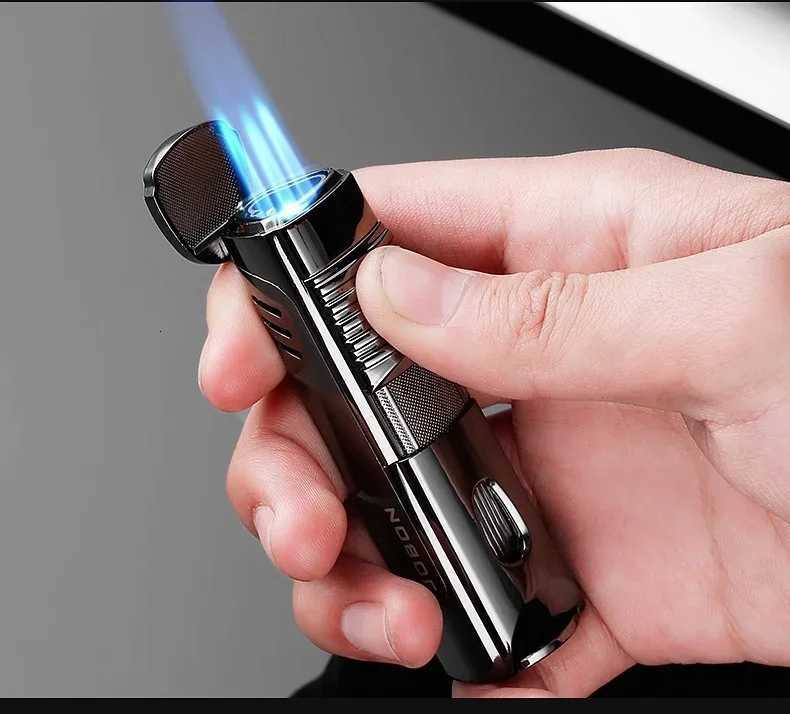 New Lighter three Fire Jet Gas Cigar Lighter Turbo Windproof Powerful Spray Gun Kitchen Pipe Flint LighterWithout Gas C251022