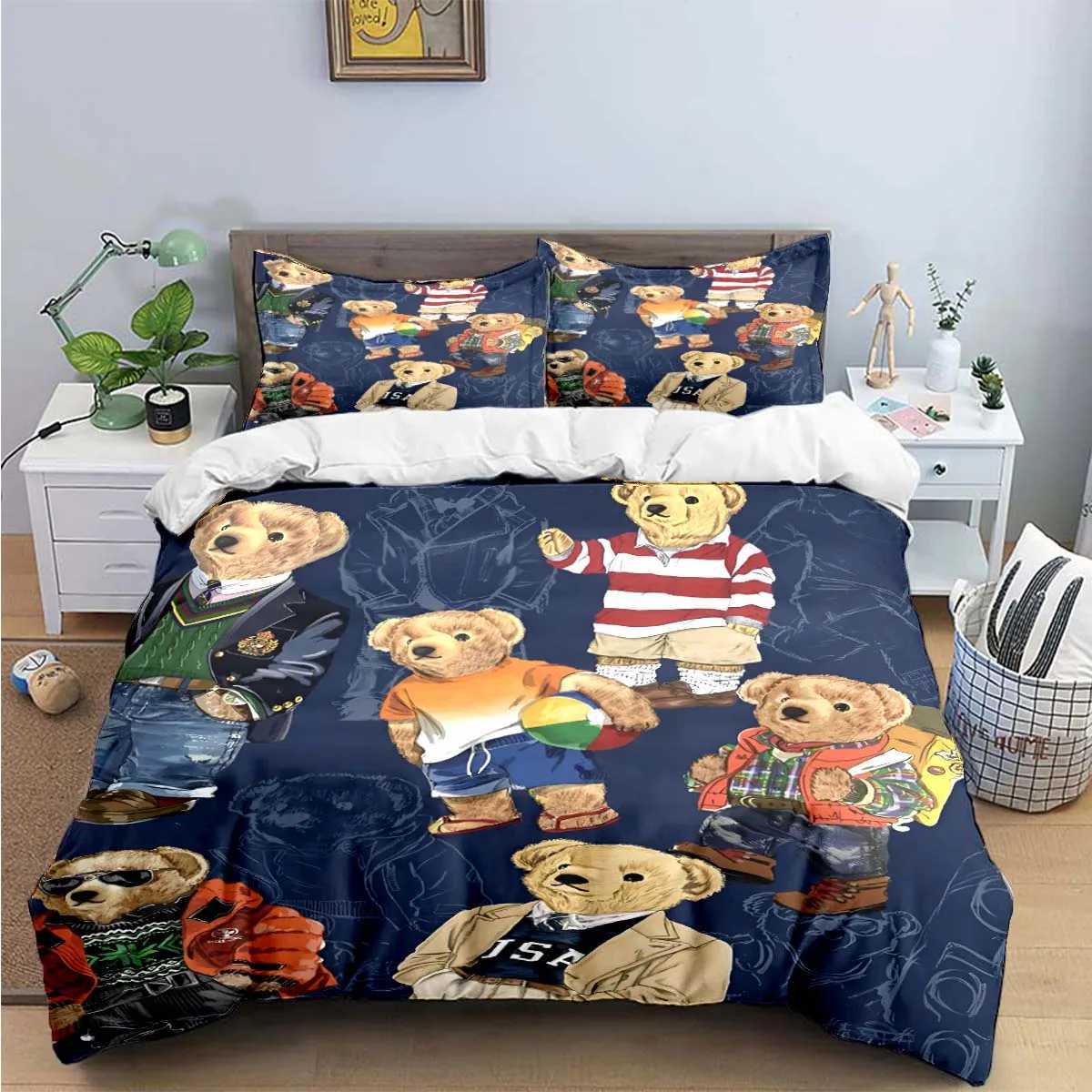 Hot Sale Fashion Bear Bedding Set Single Twin Full King Size Cute Animals Bed Linen Adults Teens Bedroom Luxury Gift Z251016