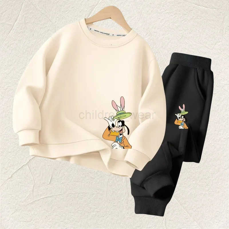 Disney Autumn Baby Girl Boy Clothes Set Children Goofy Printing Sweatshirt Top and Pants Bottom 2Pcs Suit Kid Cotton Tracksuit H251022