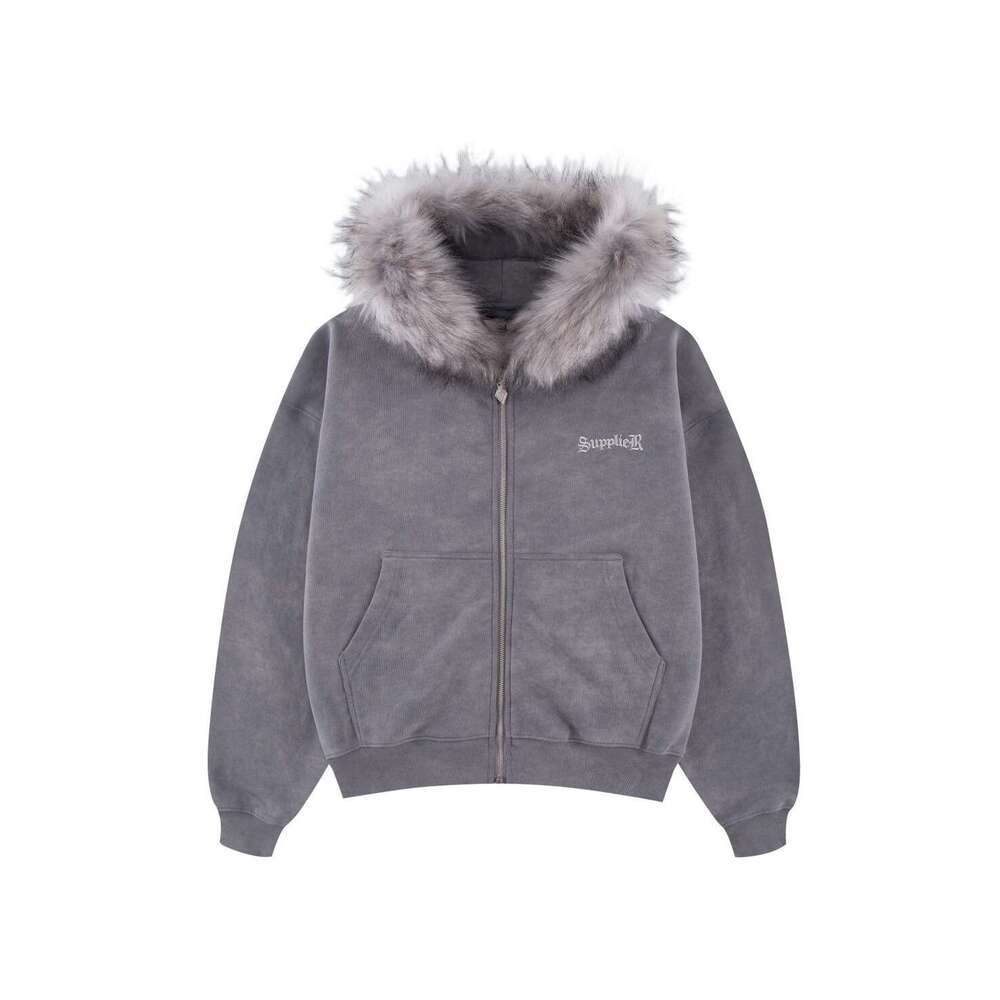 Fashion Camouflage Print Fur Collar Couple Style Street Loose Hooded Cardigan Sweatshirt