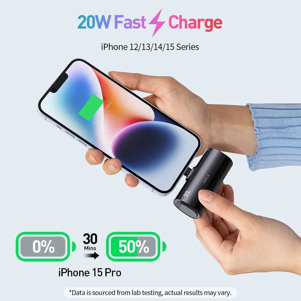 IWALK portable interchangeable connector capsule mobile power bank fast charging 5000mAh suitable for iPhone Lightning J251114