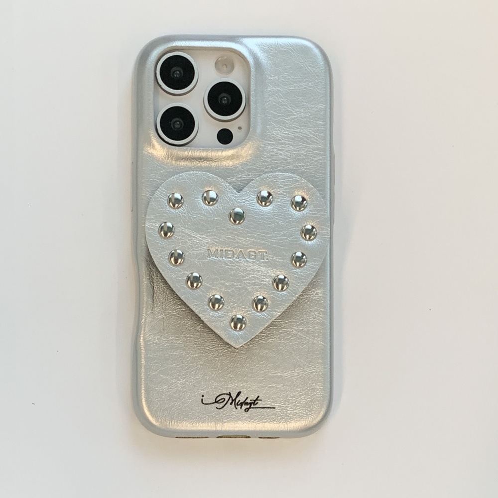 Niche Rivet Heart Stand Phone Case Compatible with iPhone 17 Pro Simple Solid Color iPhone 16/15 Protective Cover