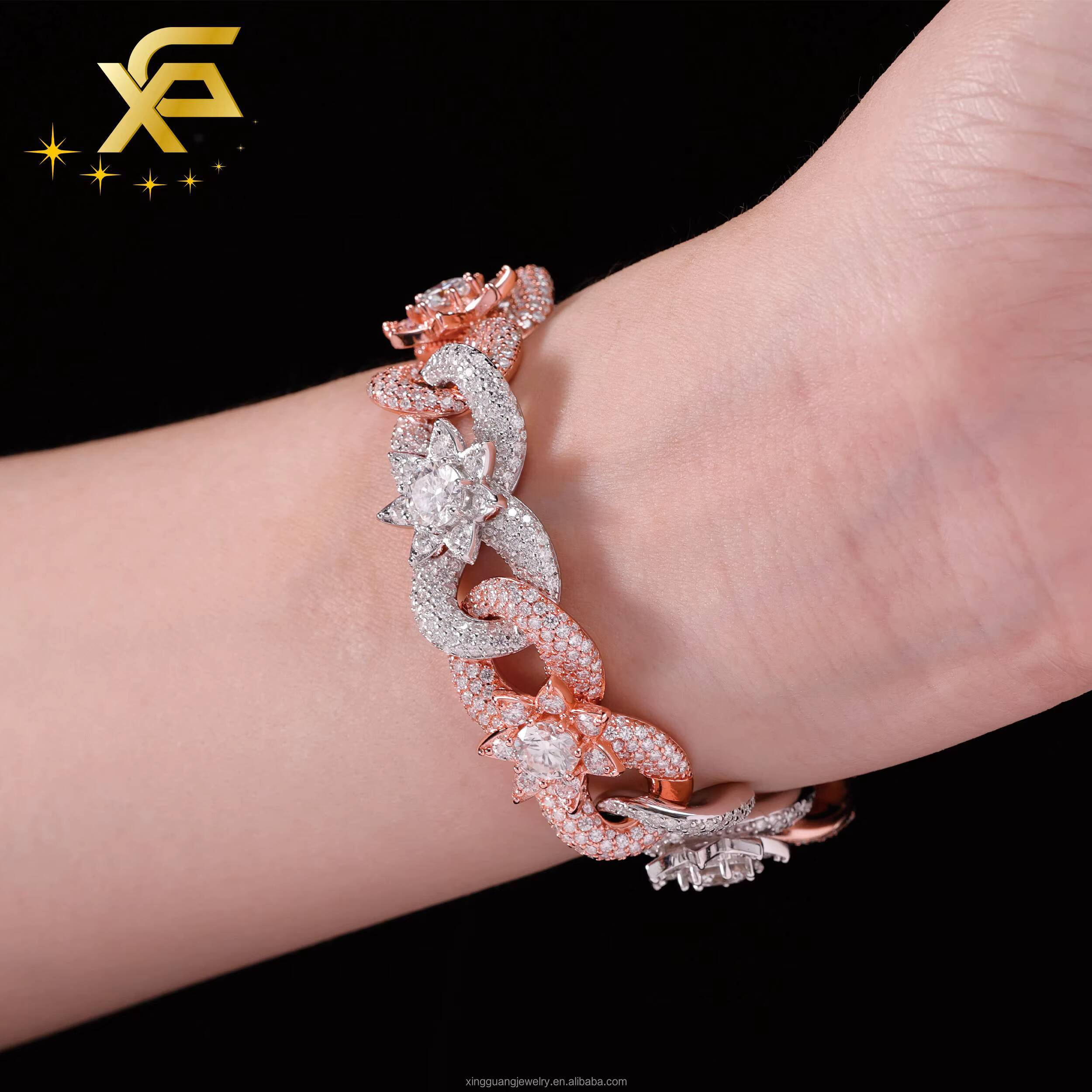 Unique Design Shining Jewelry Infinity Chain 925 Silver Hip Hop Iced Out VVS Moissanite Diamond Flower Cuban Lidynamic Chain Necklace