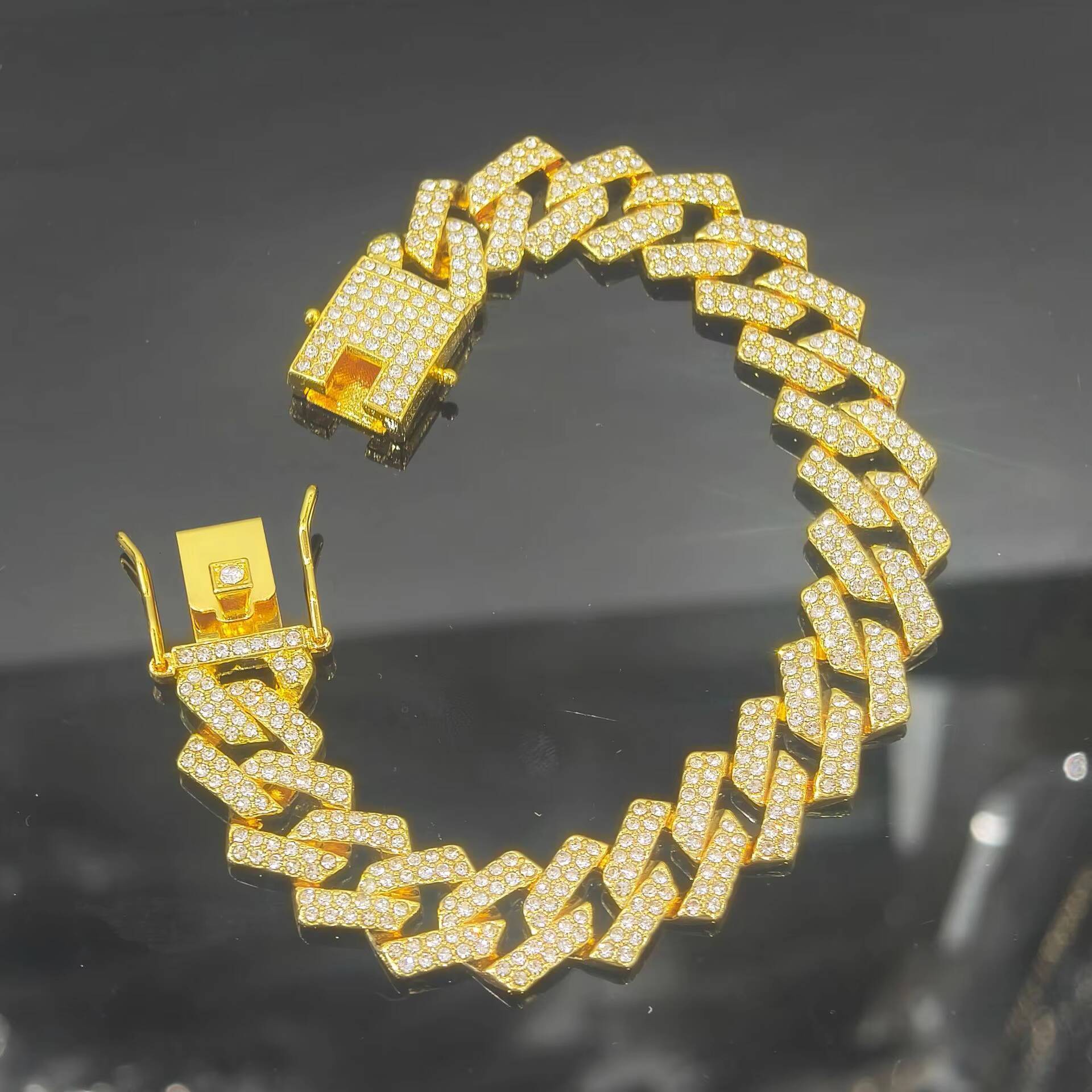 European American 15mm Alloy Full Diamond Cuban Chain Double Row FourSided Hip Hop Link Butterfly Shape Mens Jewelry Necklace