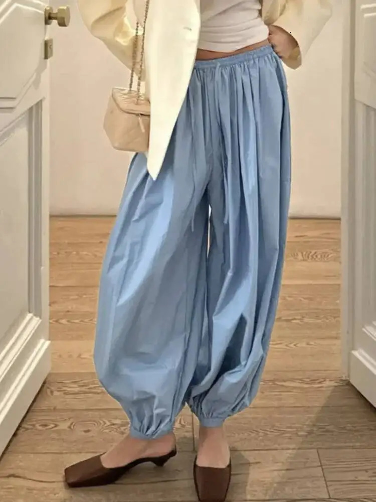 Blifanbo Loose Casual Jogger Bloomers Pants For Women Pleated Solid Fashion Summer Female Loose Bloomers Long Pants Streetwear 251022