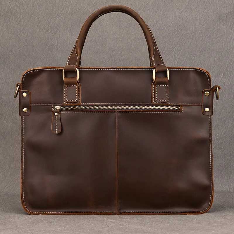 Fashion Retro Mens Leather Handbags Genuine Macbook Briefcase for 14 Laptop PC Classic Business Bag Men Shoulder Bag Totes W251022