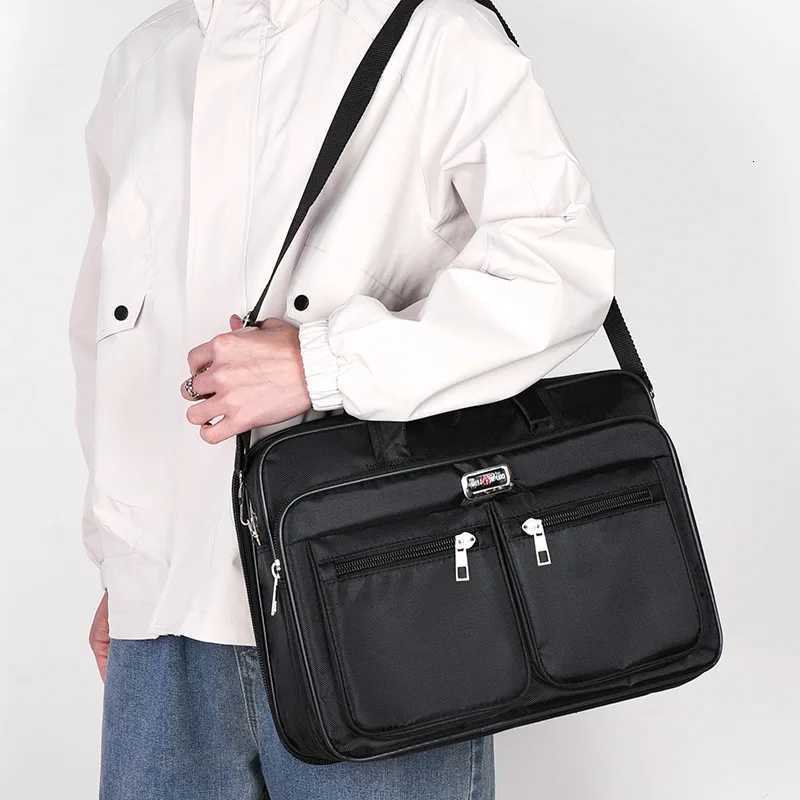 Multifunctional Black Business Briefcase with Red Accents Large Capacity Laptop Bag for Mens Office and Travel Use W251022