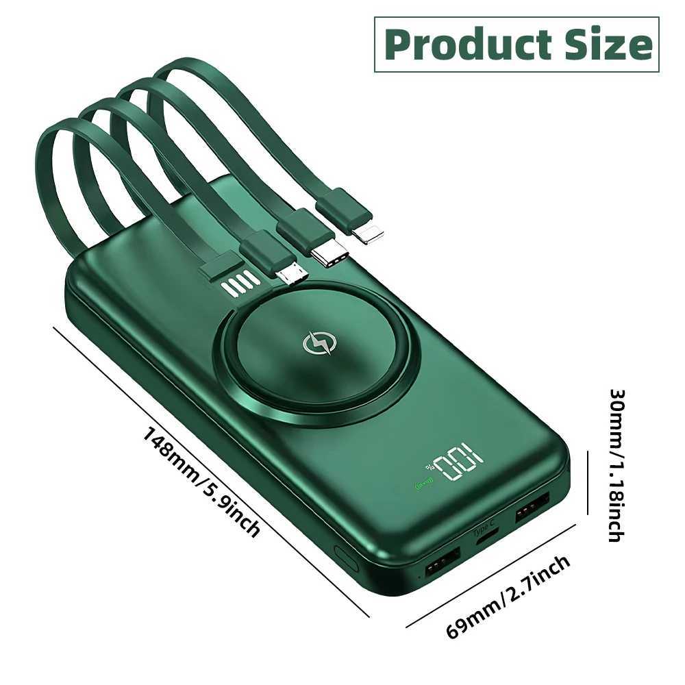 20000mAh Wireless Power Bank Fast Charging Builtin Quad Power Cable Mobile Phone Charger For Iphone 13 14 15 J251114