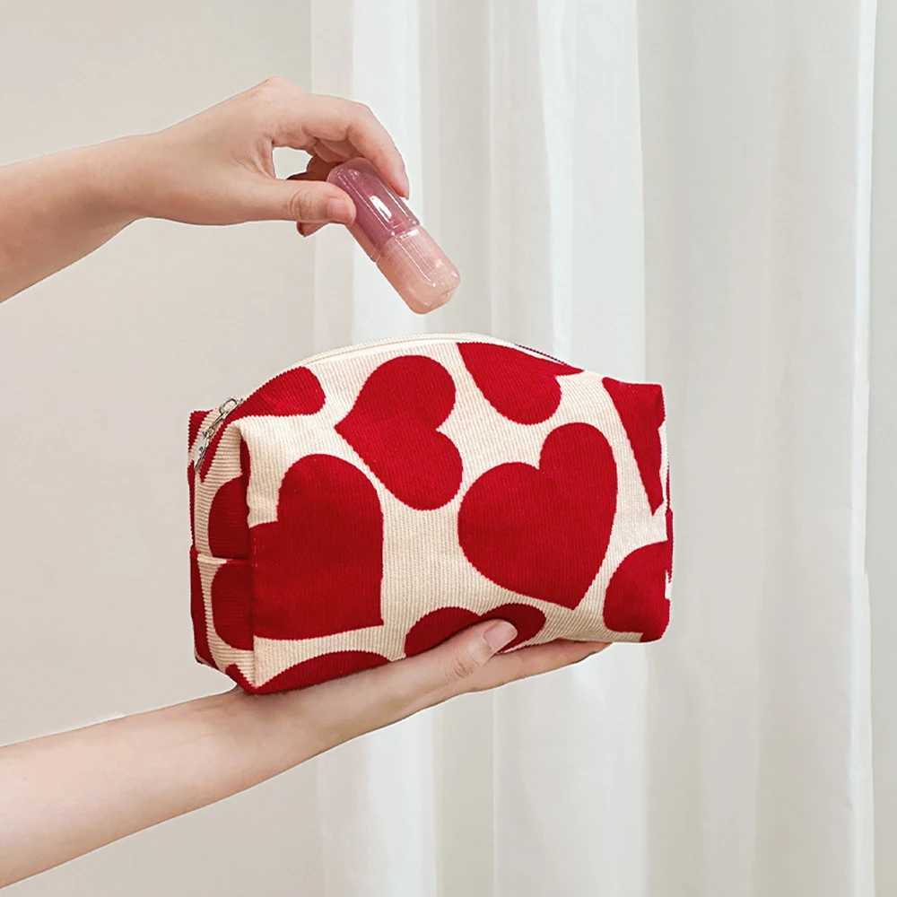 Women Large Heart Pattern Makeup Bag Clutch Drawstring Cosmetic Organizer Travel Wash Toiletries Storage Bag Makeup PouchW251021
