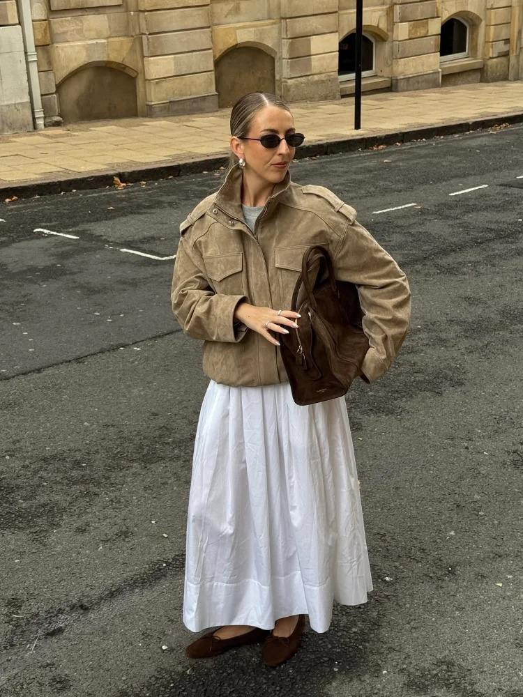 Women Casual Suede Short Jacket Fashion Stand Collar Zipper Pocket Loose Outerwear Lady Autumn Chic Daily Highstreet Jackets 251020