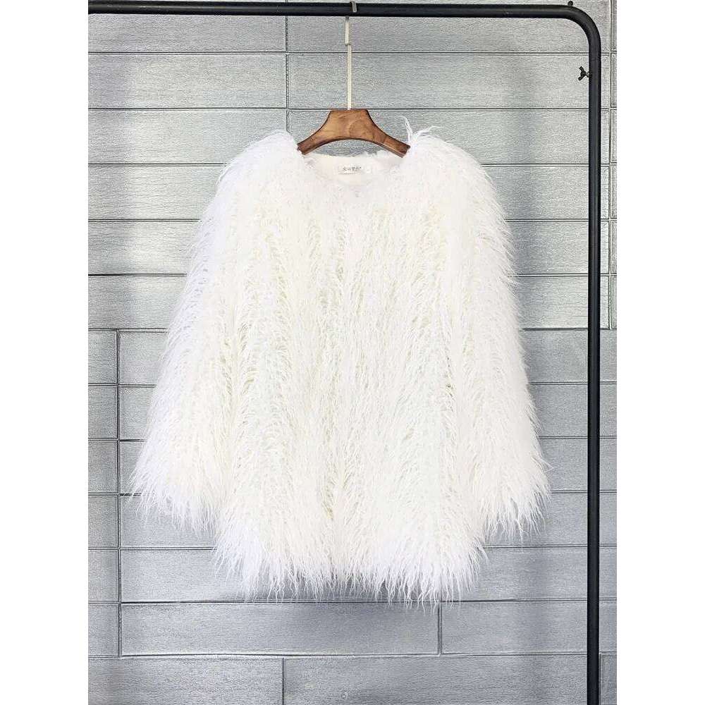 Solid color Wool Faux Women's Furry Pink/Purple Lamb Female Shaggy Sheepskin Coat Winter Artificial Fur Jacket