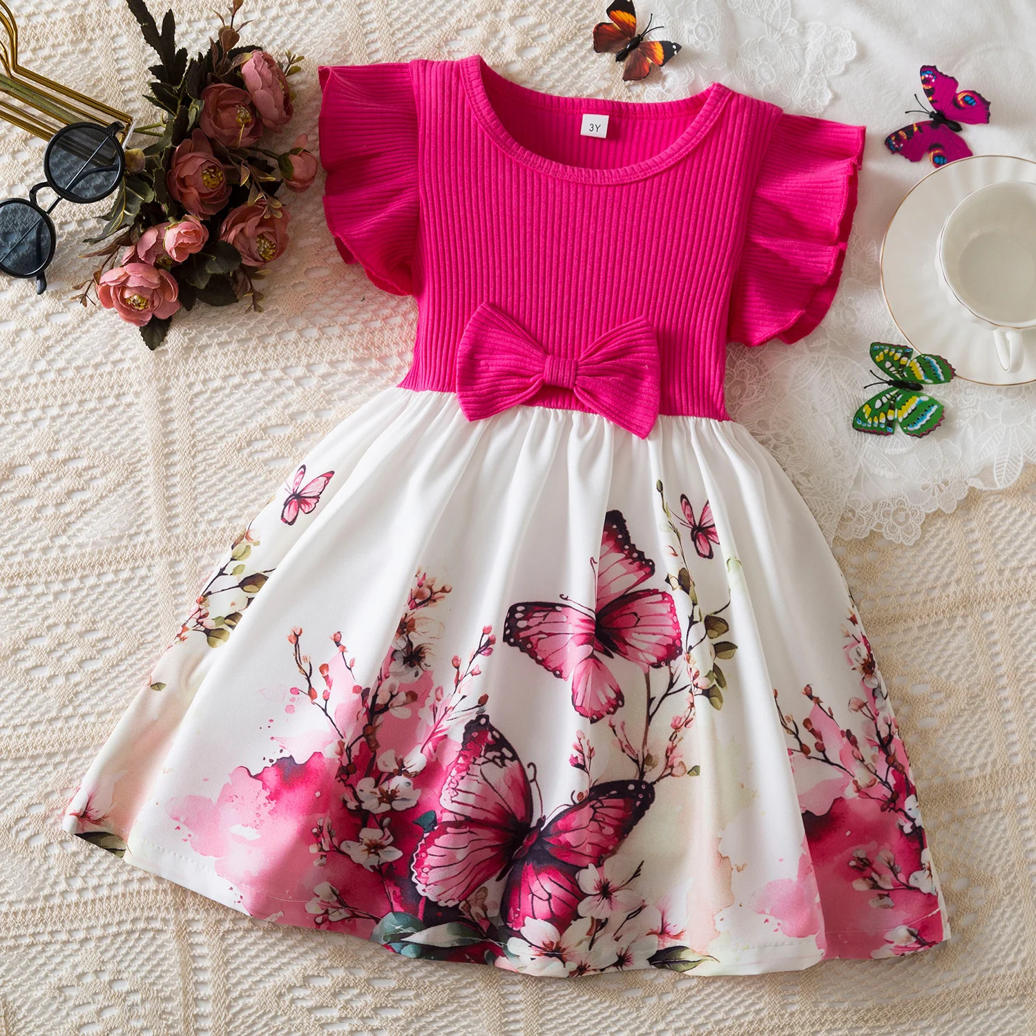 Flower Girls Dresses for Kids Cute Butterfly Birthday Caucal Wear Sleeveless Wedding Party Bow Princess Dresses for 38Yrs i251021