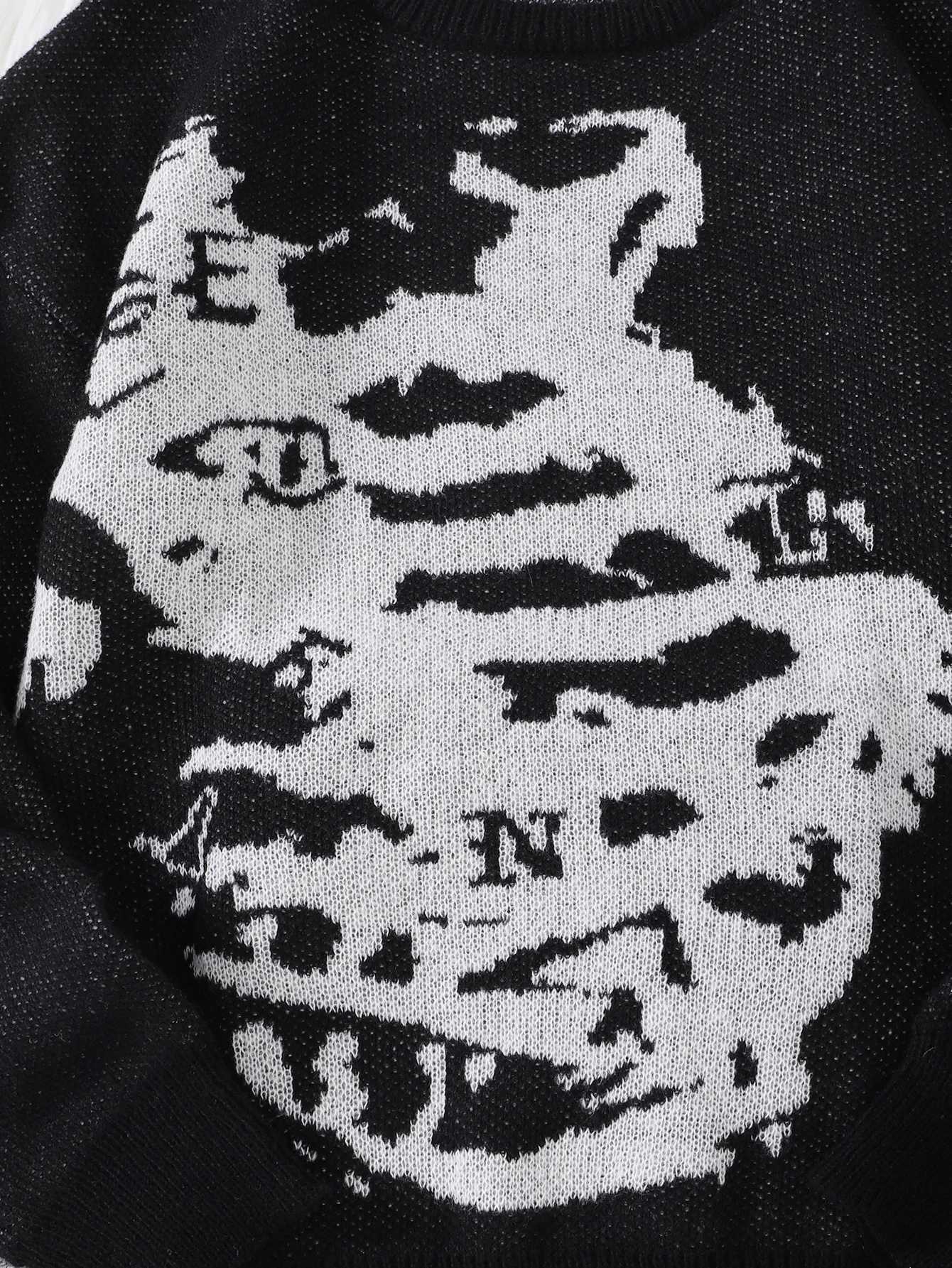 New Popular Autumn and Winter Dinosaur Skeleton Jacquard Pattern Pullover Sweater Casual Round Neck Knitted Mens PulloverXJ251022