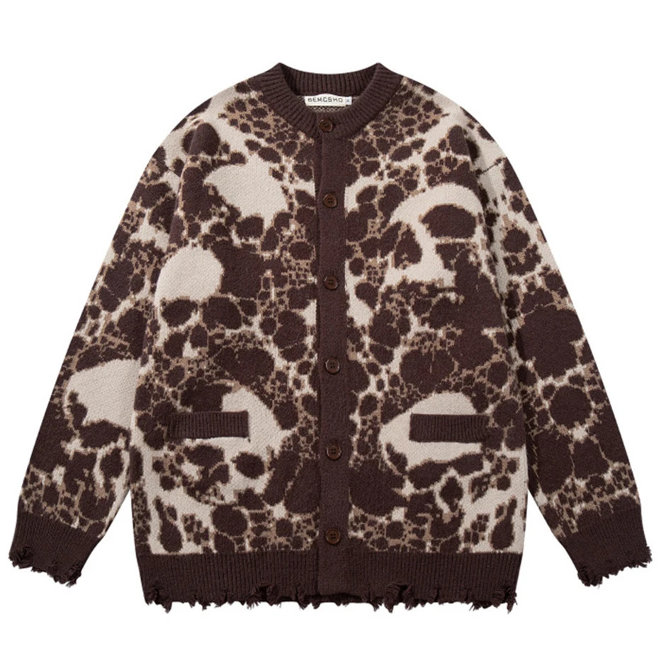 Gothic Punk Skulls Graphic Sweaters Men Streetwear Harajuku Hip Hop Oversized Sweaters Knit Cardigan Loose Y2K Sweaters Knitwear 251020