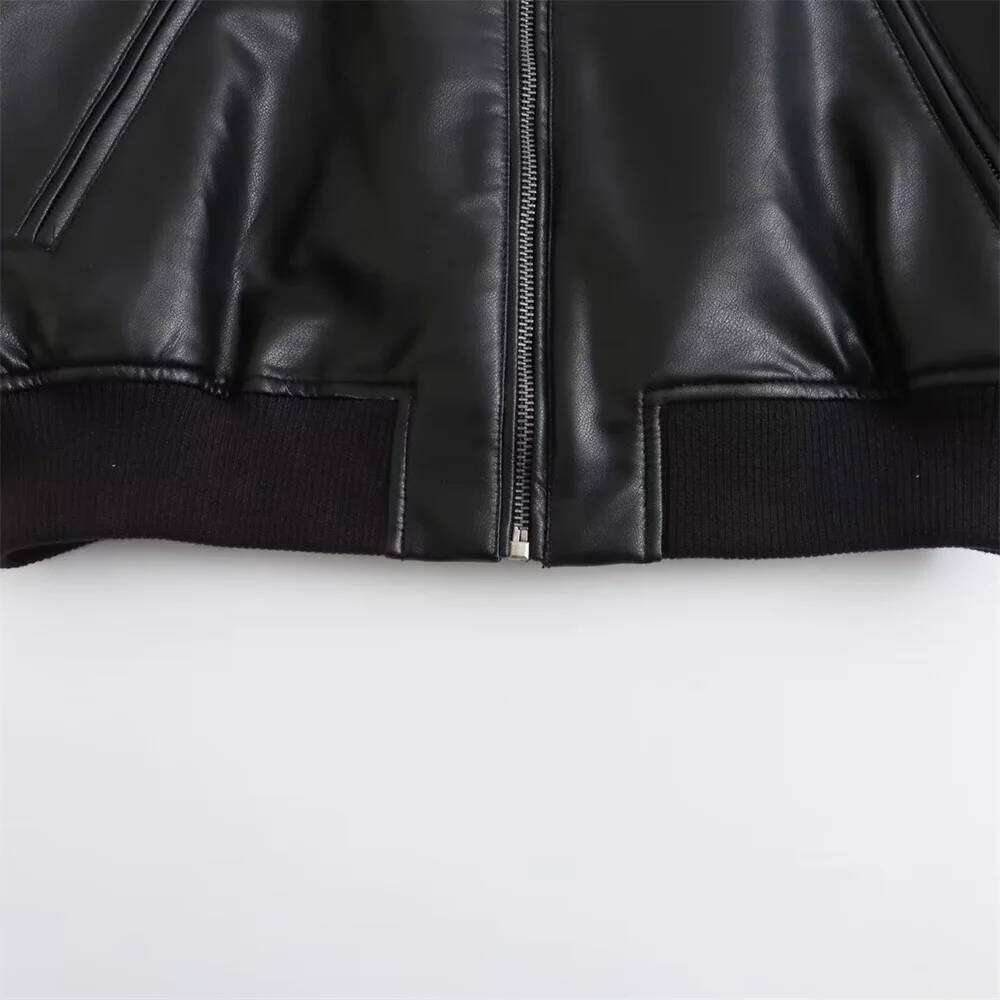 Autumn and Winter New Women's Fashion Versatile Short Motorcycle Faux Pilot Jacket Leather Coat