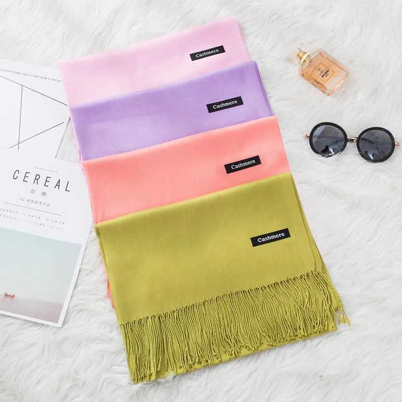 2022 Fashion Winter Women Scarf Thin Shawls and Wraps Lady Solid Female Hijab Stoles Long Cashmere Foulard Head Scarves J251129