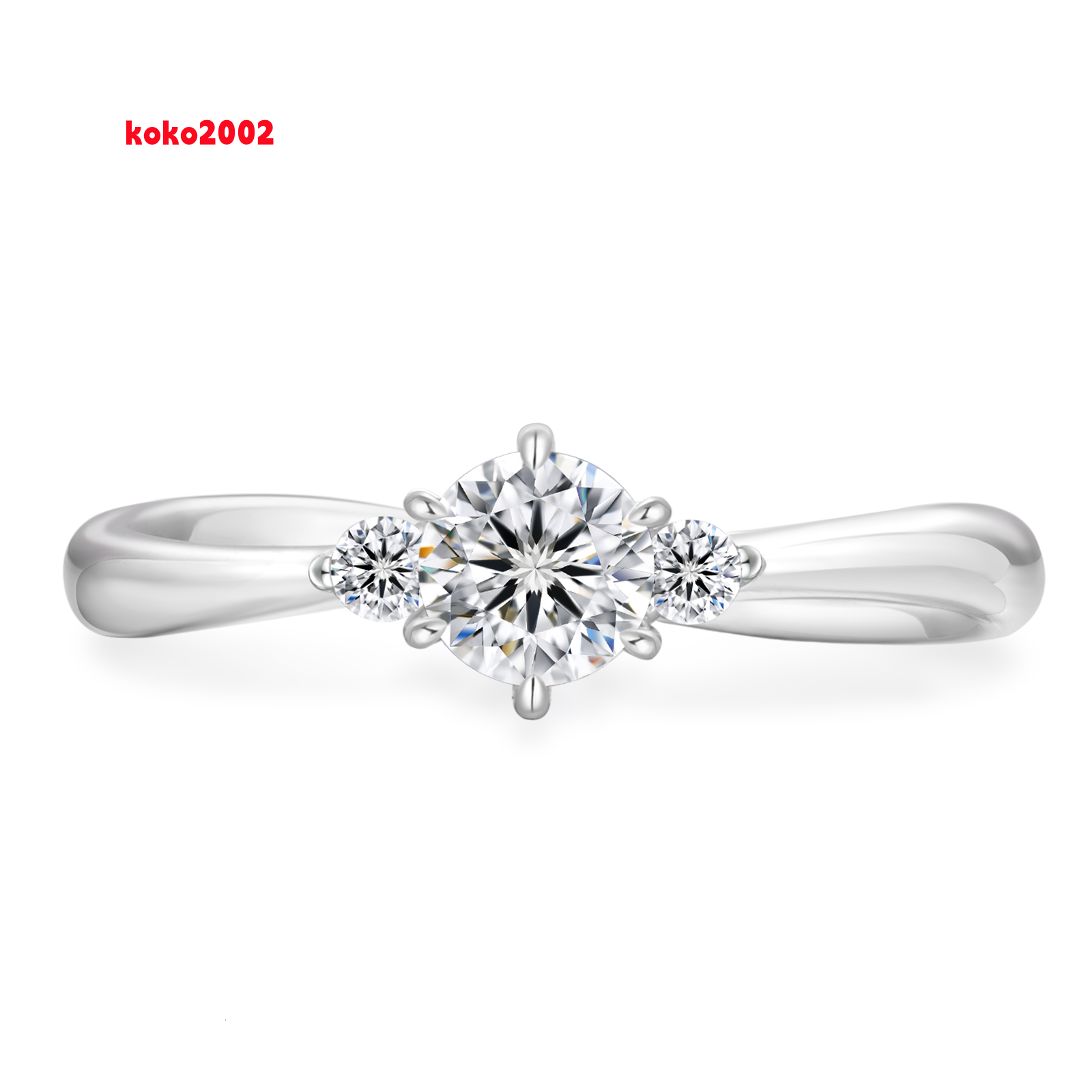 14K White Gold Plated 925 Silver VVS Round Moissanite Lab Created Diamond Solitaire Engagement 6 Prong Side Stone Ring for Women