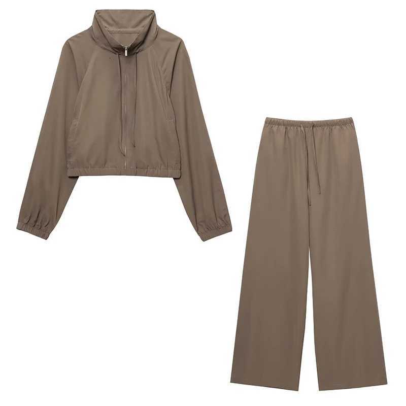 High Waist Wide Leg Pants Sets for Women 2 Pieces Fashion Long Sleeved Short Coats Two Piece Set Women OutfitsT251022