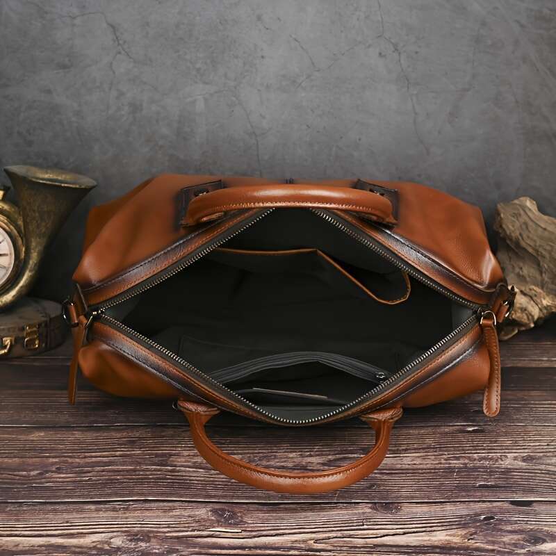 Vintage Brown Genuine Leather Dumpling Bag For Women - Top-Handle Handbag With Detachable Shoulder Strap, Large Capacity, Casual Style, Anti-Fade Fini