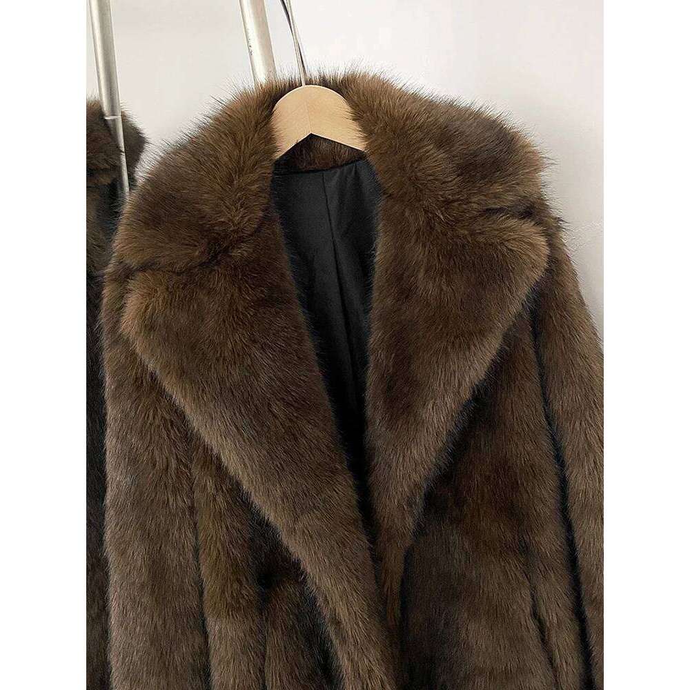 Mueyeruho 2025 Winter Faux Fur Jacket Solid Khaki Long Sleeve Thick Warm Overcoat Outwear Fluffy Coat For Women
