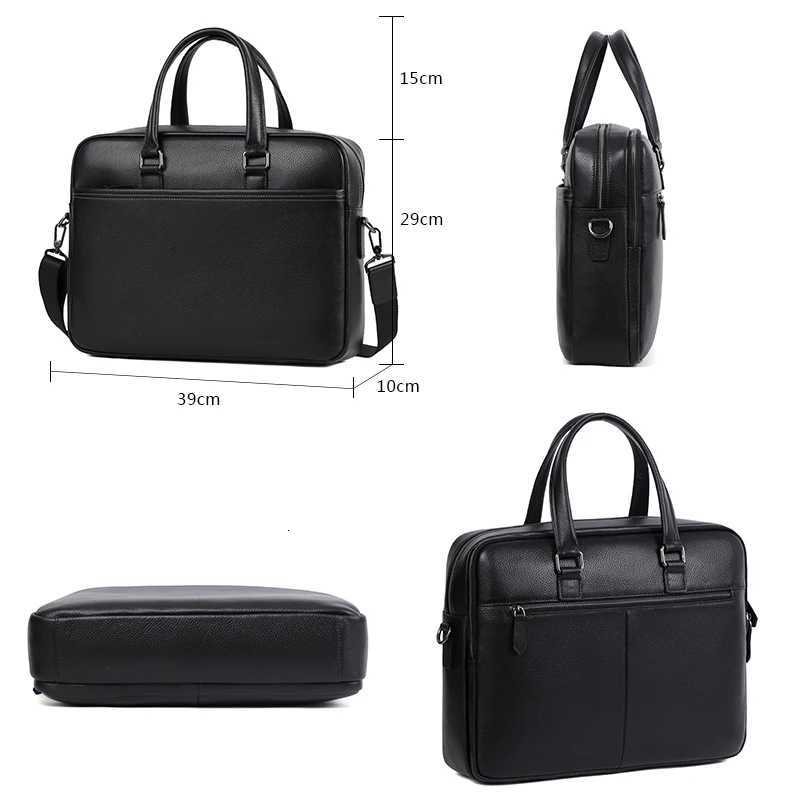 Double Zipper Men Bags Genuine Leather Men Briefcase Bag Business Leather Laptop Bag Shoulder Fashion Office Male Handbag Large W251022