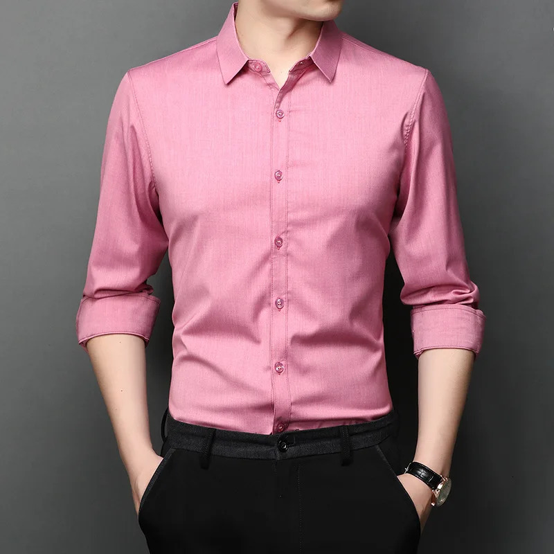Solid Color Spring and Autumn Longsleeved Men Shirt Mens Business Casual Lapel Shirt Soft Top Thin Clothing Men 251020
