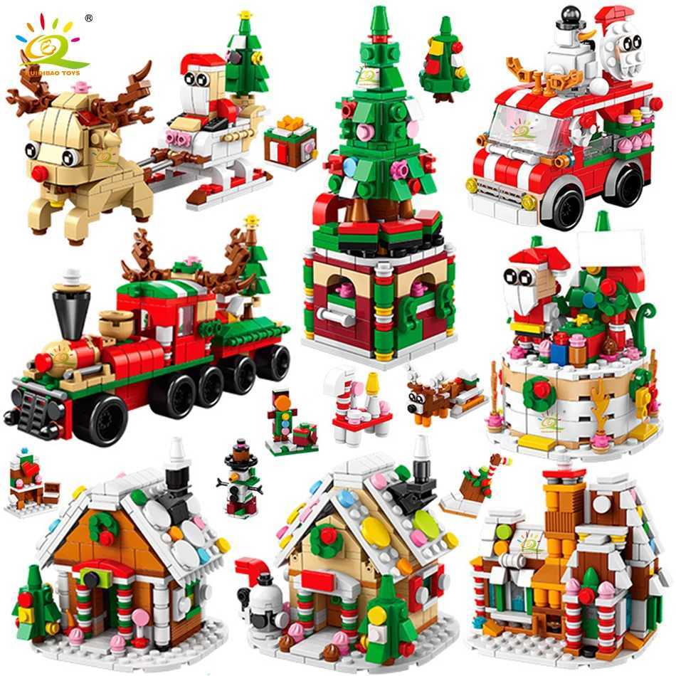 HUIQIBAO 6IN1 Christmas Elk Deer Santa Claus Building Blocks City Snow House Xmas Tree Bricks Set Toys for Children Kids Gift J251022