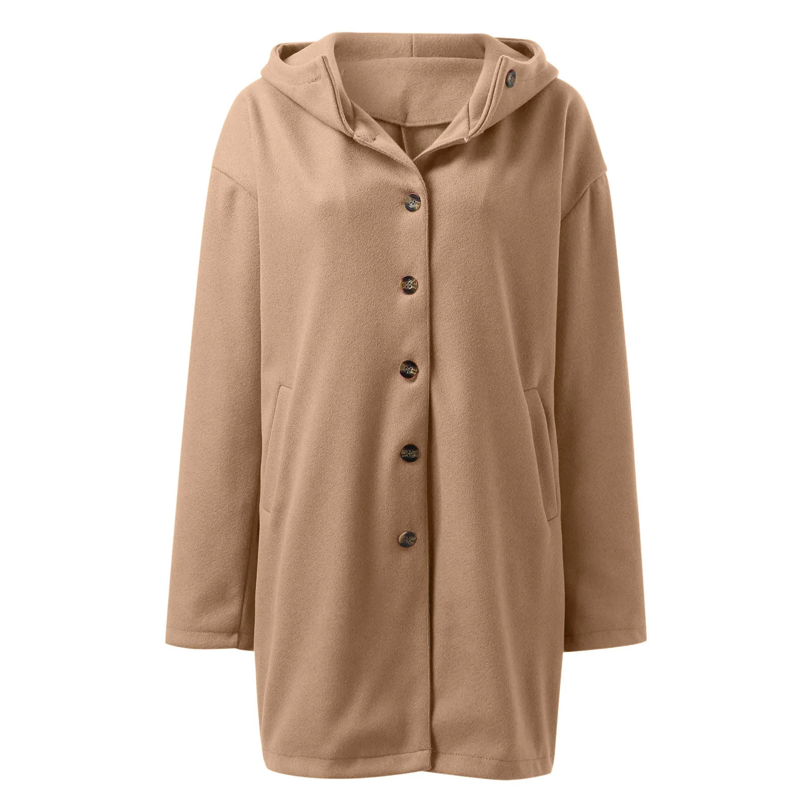 Women Thick Wool Winter Jackets Solid Color Long Sleeved Warm Single Breast Hooded Woolen Coat Casual Trench Coat For Women 251020