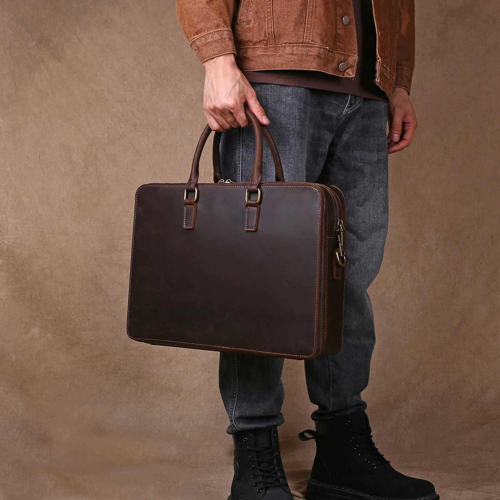 Original Business Casual Genuine Leather Briefcase HandHeld Bag Top Layer Cowhide Computer Bag SingleShoulder Bag W251022