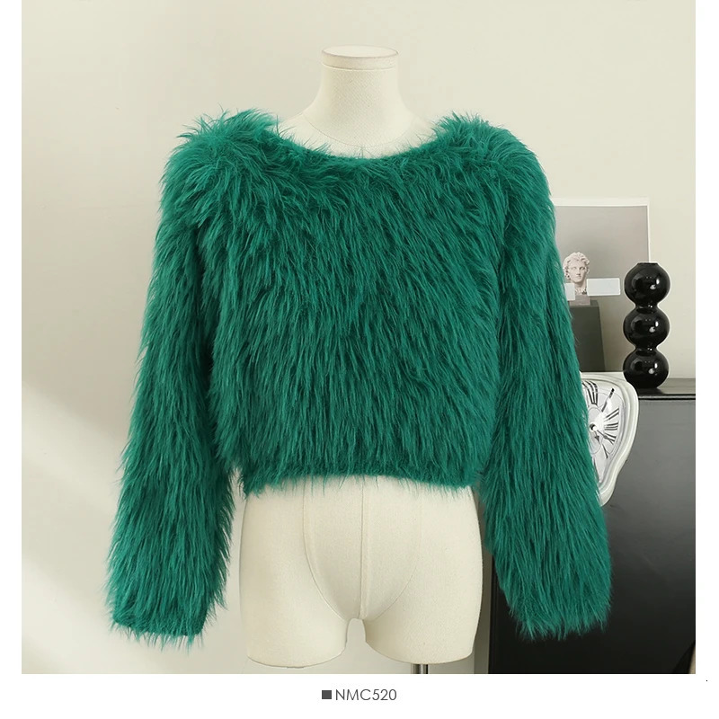 Fuzzy Knit Pullover Women 34 Sleeve Plain Brushed Crop Sweater Jumper Women Teengirl Fall Winter Basic Outfit 251016