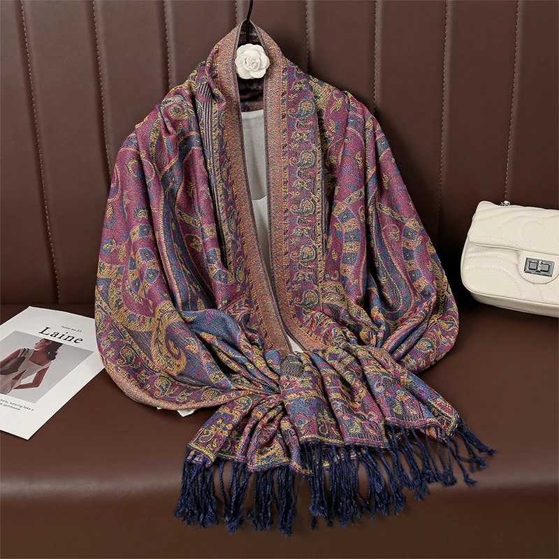 Paisley Shawl Scarf Women Jacquard Cashew Printed Scarves Flowers Borders Female Tassel Blanket Wraps Ethnic Shawls J251118