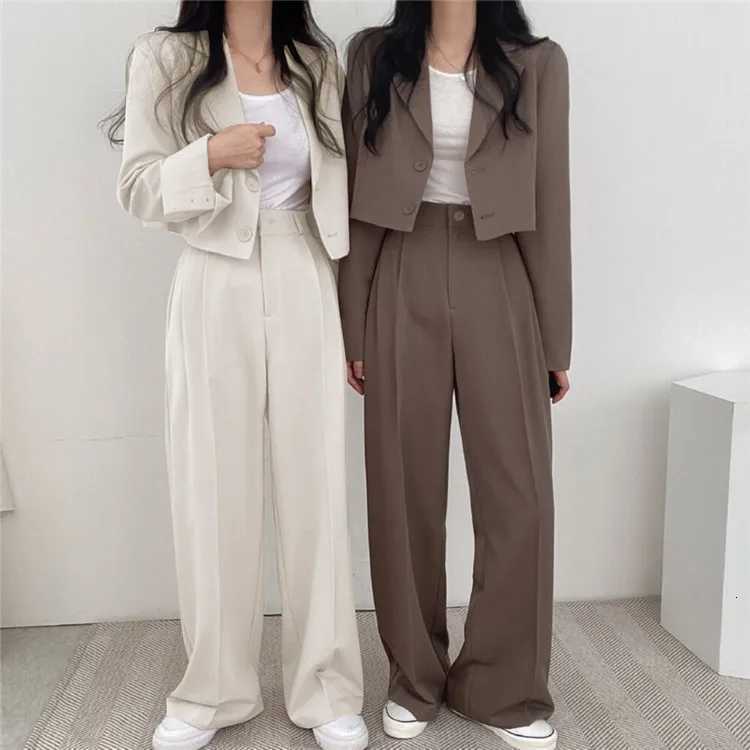 Suit Coat 2 Piece Set Women Blazer Jacket Straight Pants Ensemble Single Breasted Turn Down Collar Trousers Office Lady OutfitsT251022