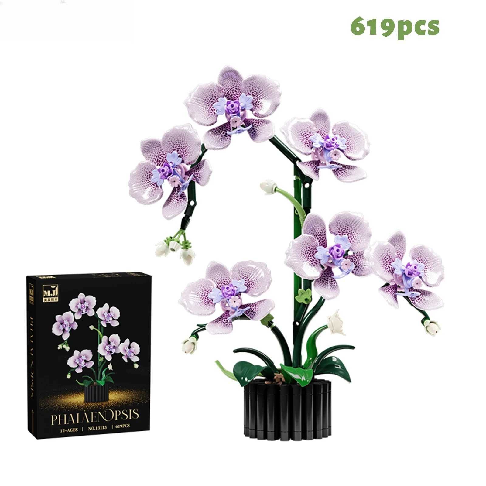 619PCS Phalaenopsis Building Blocks Flowers Orchid Potted Plants Simulation Model Home Decor Kids Puzzle Toy Girls Birthday Gift J251022
