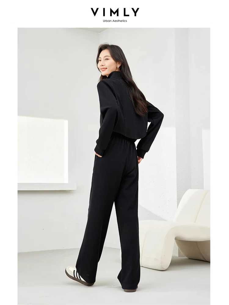 VIMLY Black Three Piece Pant Suits for Women Zipper Jacket Tank Top Sweatpants 2025 Autumn Women New in Matching Sets M5021T251022