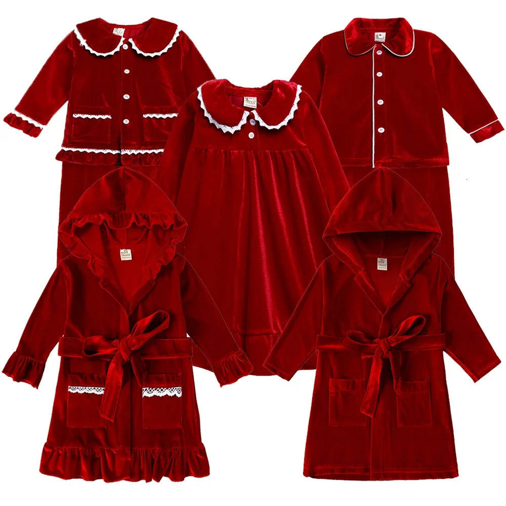 Christmas Kids Teenager Robes Pyjamas Red Golden Velvet Dress Family Match Boy Girl Lounge Costume Toddler Sleepwear Pajamas 251021