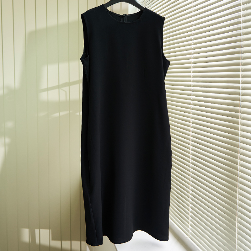L6829 New solid color fabric 2025 spring and summer new slit sleeveless midi dress