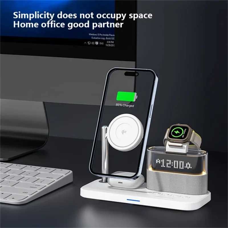 Qi2 5 In 1 Magnetic Wireless Charger Stand LED Night Light Alarm Clock for iPhone IWatch Airpods Fast Charging Station J251114