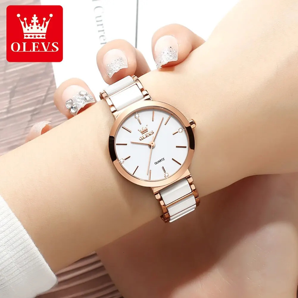 OLEVS Fashion Women Watches Relogio Feminino Rose Gold Watch Ladies Quartz Wrist Watch Ceramic Strap Clock Reloj Mujer 251027