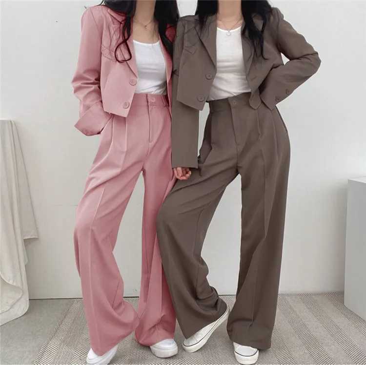 Suit Coat 2 Piece Set Women Blazer Jacket Straight Pants Ensemble Single Breasted Turn Down Collar Trousers Office Lady OutfitsT251022