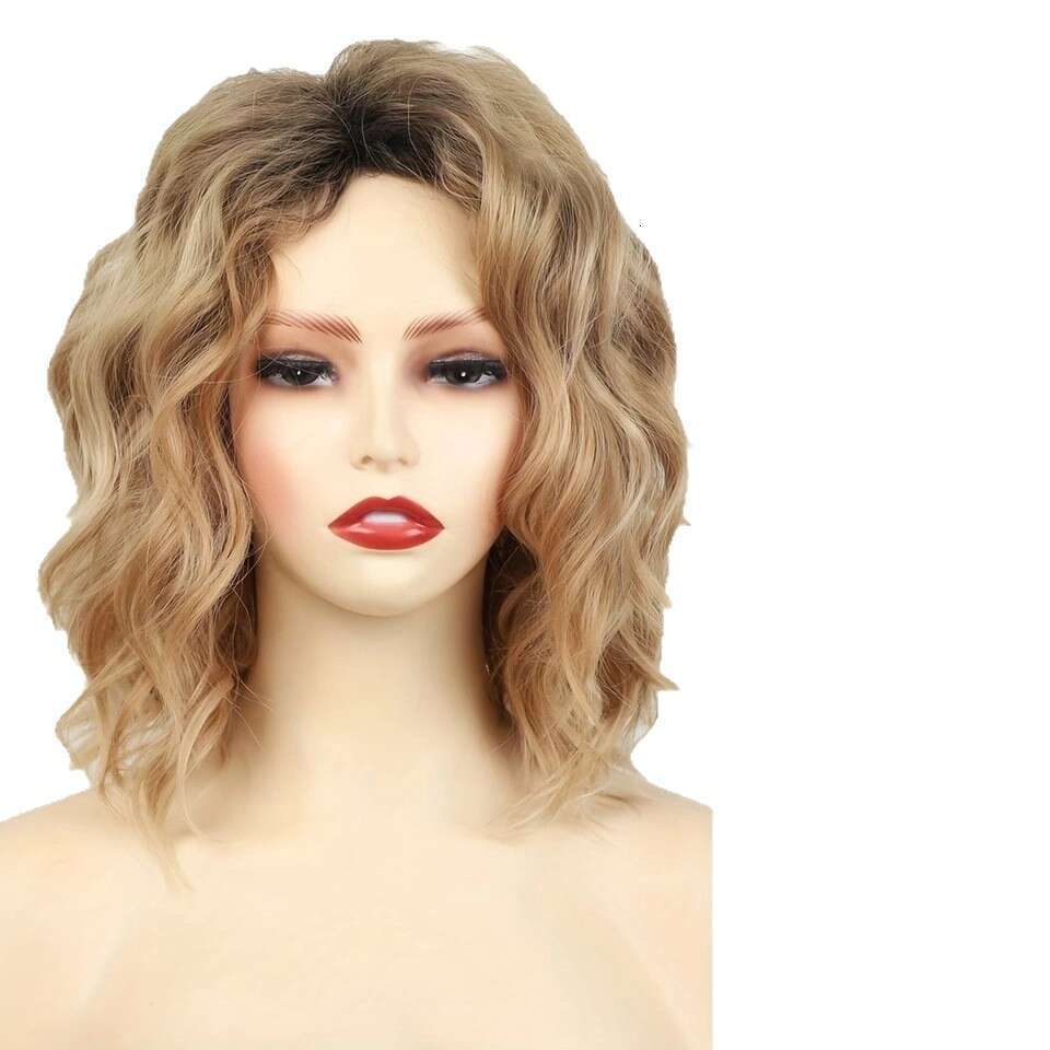 TEMU Xiyin Hot-Selling Women's Short Curly Hair Top Dyed Gradient Gold Wig Side Part Synthetic Hairpiece