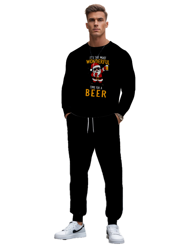 Men's Brown Knitted Cotton Blend Long Sleeve Round Neck Sweatshirt Ankle-Length Casual Outdoor Comfortable T-Shirt - YLWY00188