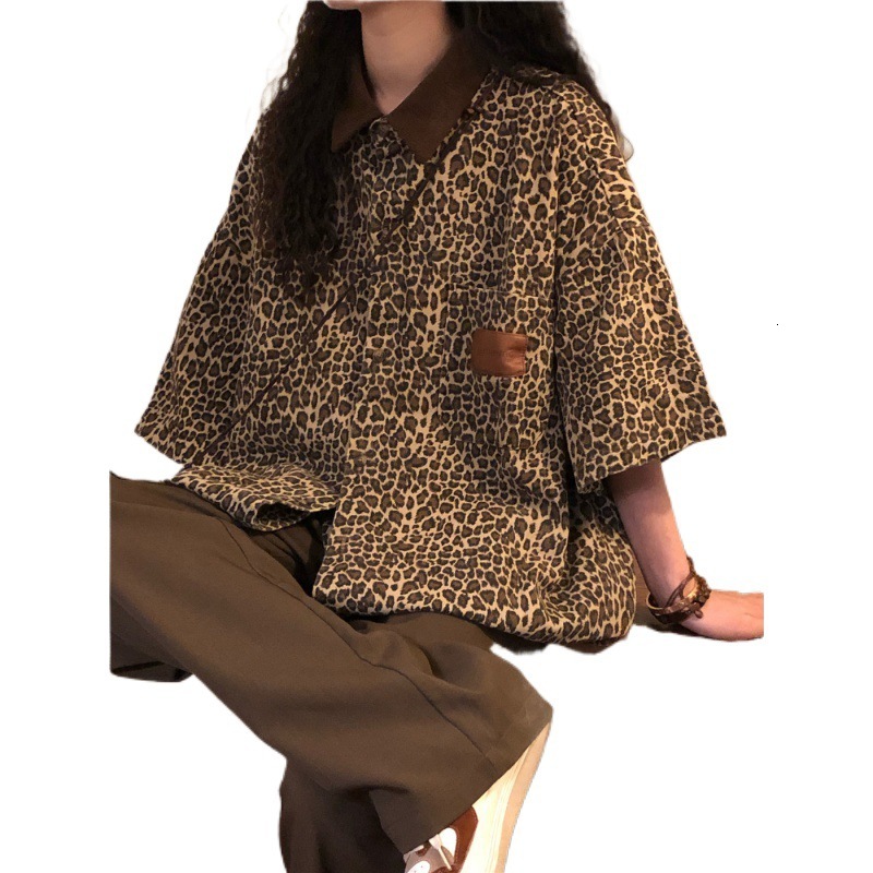 2025 New American Retro Loose Street Designer Leopard Pattern Short sleeved Shirt for Men and Women Couples