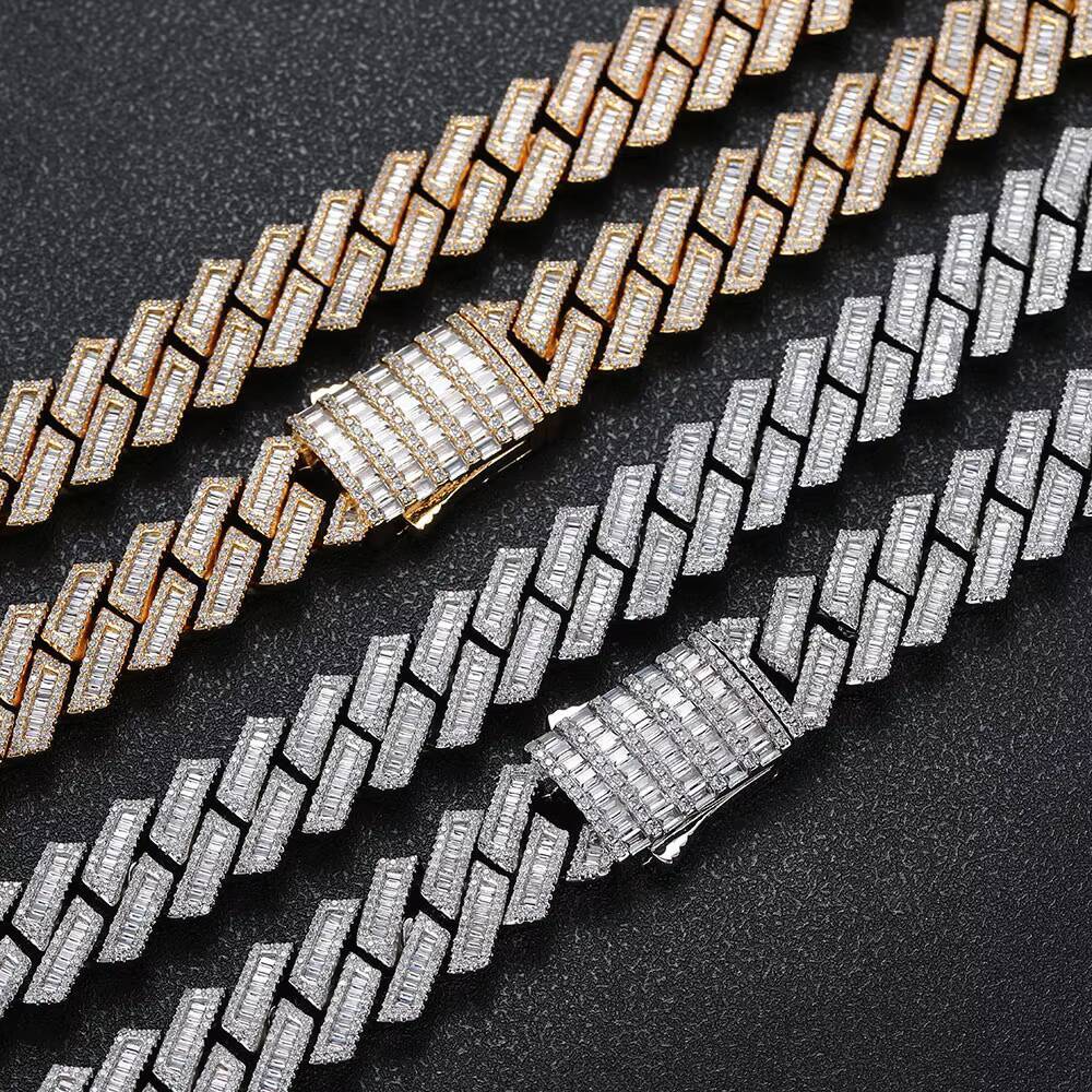 Hip Hop 18mm Cuban Chain Necklace Chudynamicy Bling Iced Out Cubic Moissanite Baguette Cuban Lidynamic Fine Jewelry for Gift