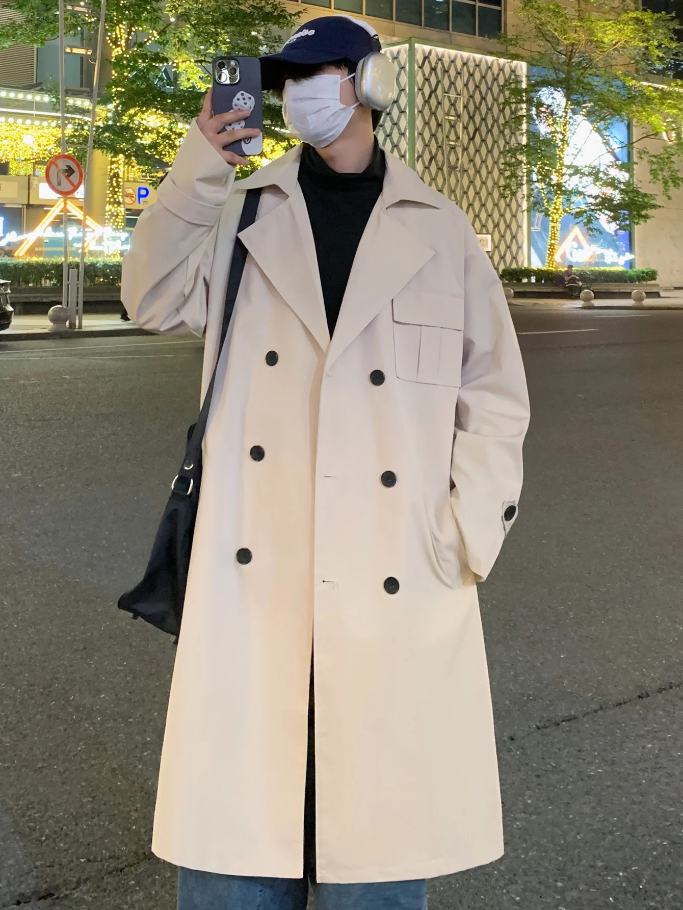 Mens autumn trench coat with double breasted n and pockets suitable for outdoor leisure in spring 251014