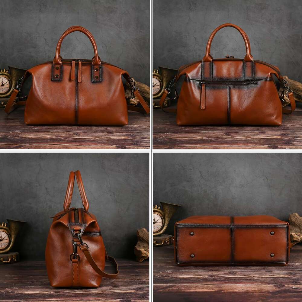 Vintage Brown Genuine Leather Dumpling Bag For Women - Top-Handle Handbag With Detachable Shoulder Strap, Large Capacity, Casual Style, Anti-Fade Fini