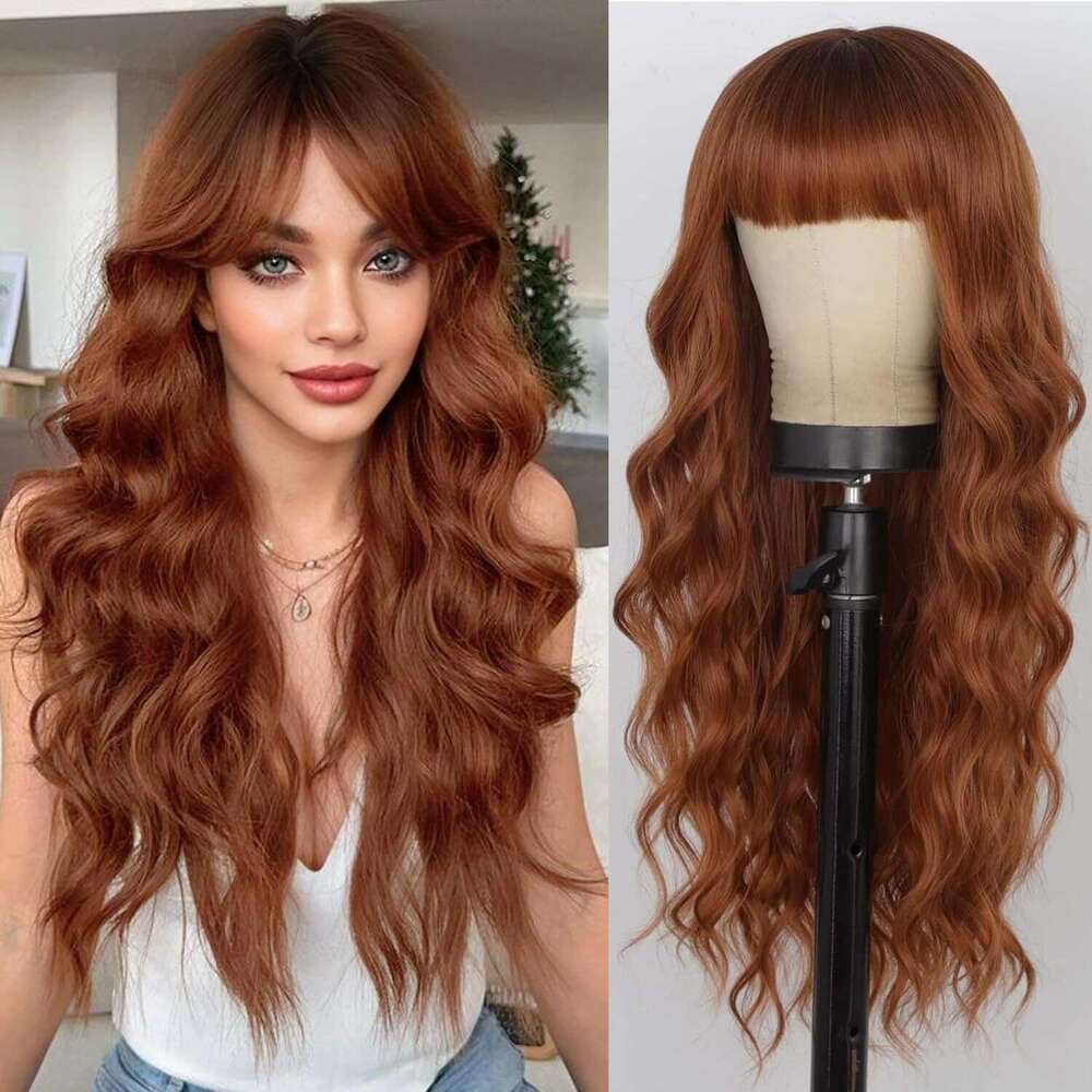 Temu Hot Selling For Women Black Gradient White Bangs Big Waves Long Curly Hair High Temperature Fiber Full Wig